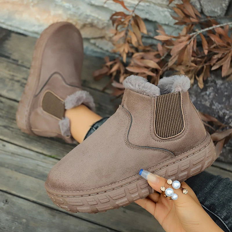Winter Women Snow Boots 2025 New Flats Platform Comfortable Ladies Shoes Plush Warm Casual Chelsea Ankle Boots Zapatos De Mujer Zpaxo Khaki 36