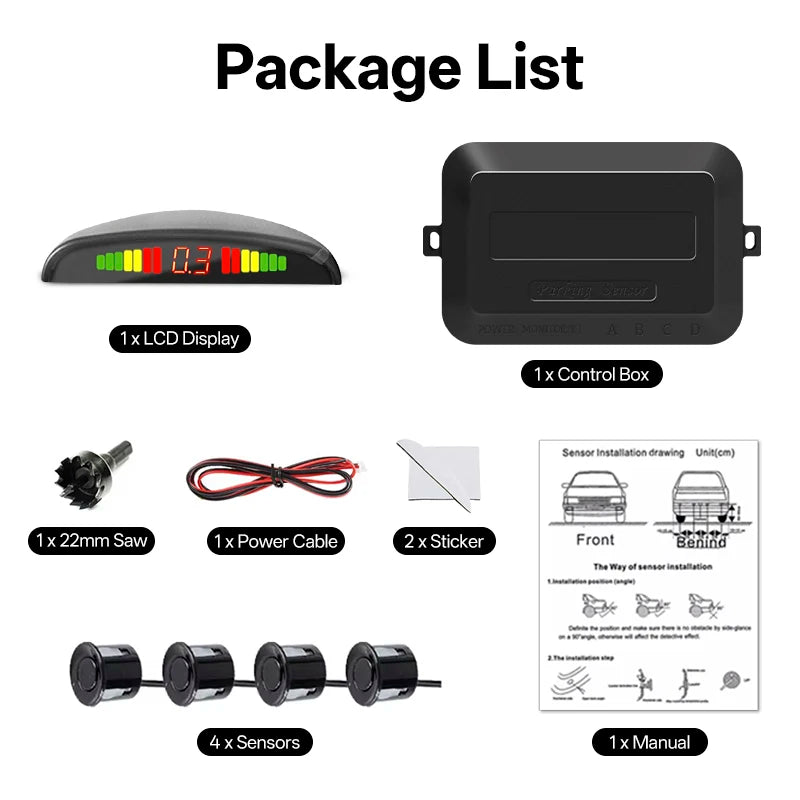 Hippcron Parking Sensors Car Reverse Display 4 Backward Sensor Sound