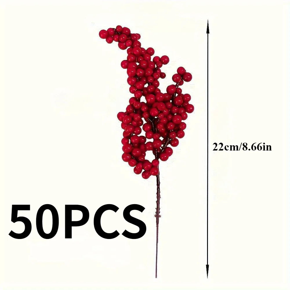 Artificial Red Berry Branches Premium Microfiber Faux Fruit Sprays