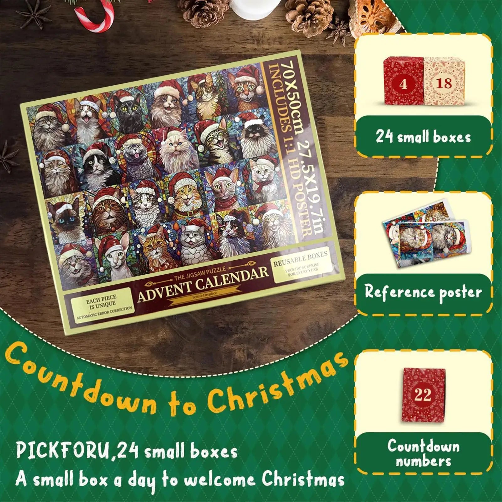 Christmas Advent Calendar Jigsaw Puzzle 1000 Cat Animal 24 Days