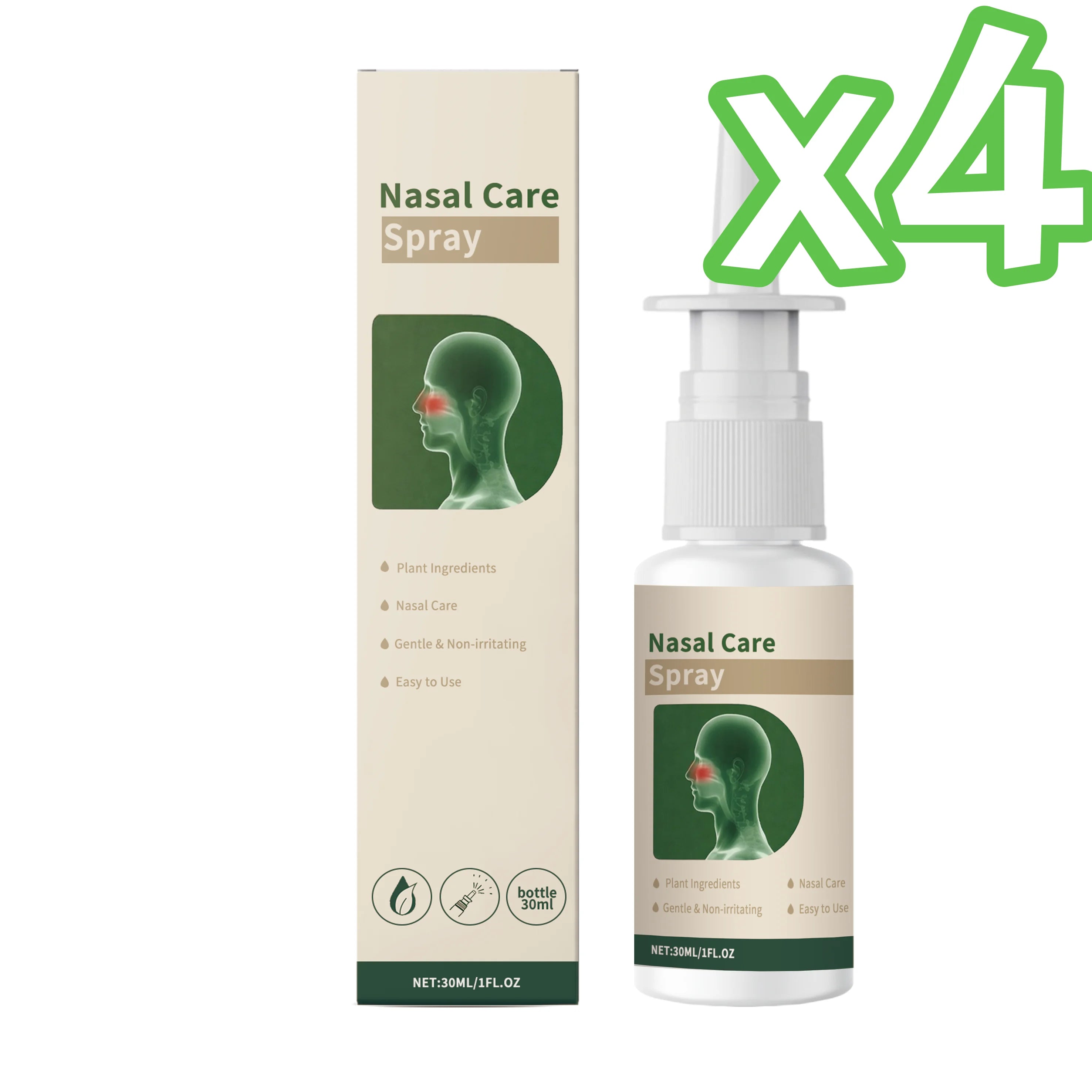 Plant-Based Nasal Cleaning Spray 30ml – Congestion Relief Nasal Care Spray Zpaxo 30ml boxed x 4pcs