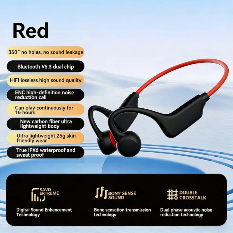 Bone Conduction Headphones IPX8 Waterproof MP3 32GB Bluetooth 5.4 Sports Headphones with Mic for Swimming Running 2026 New Zpaxo Red