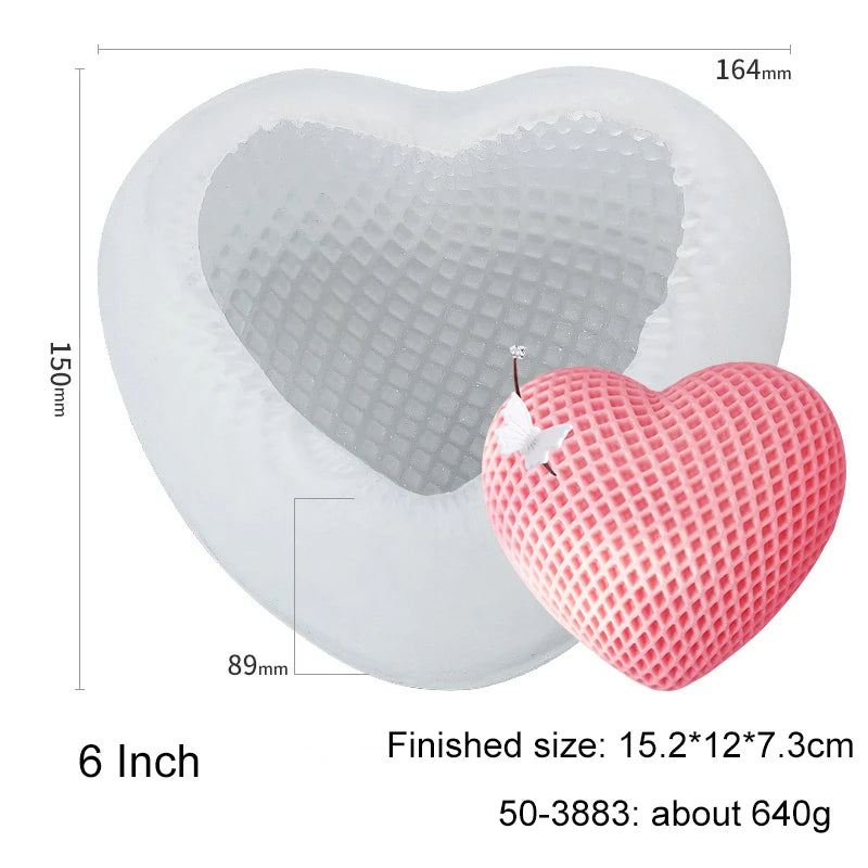 3D Heart Silicone Candle Mold for Valentine's Day Knitting Heart Flower Aromatherapy Soap Plaster Craft Gift Chocolate Cake Mold Zpaxo Woven 6 Inch