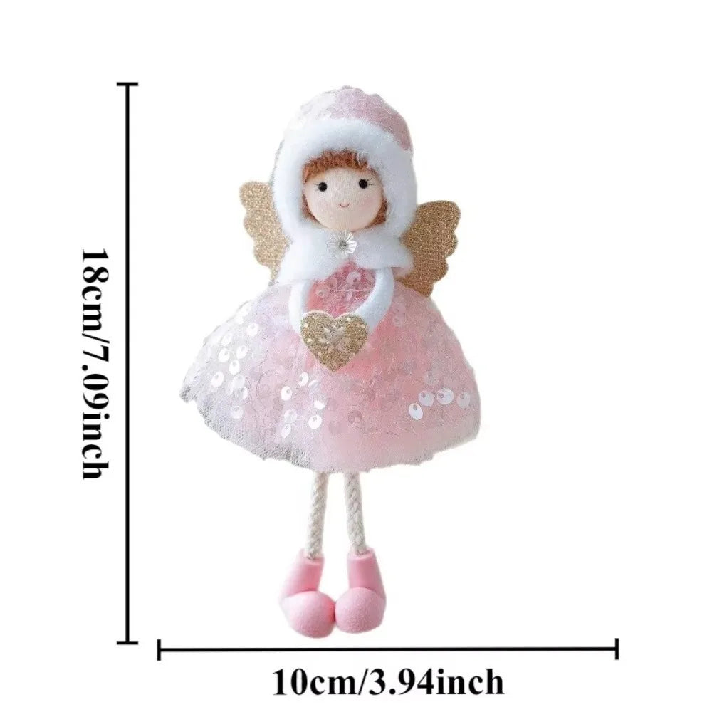Cute Christmas Girl Pendant Plush White Mesh Girl Hanging Ornament Shiny Golden Wings Tulle Dress Christmas Tree Decorations Zpaxo