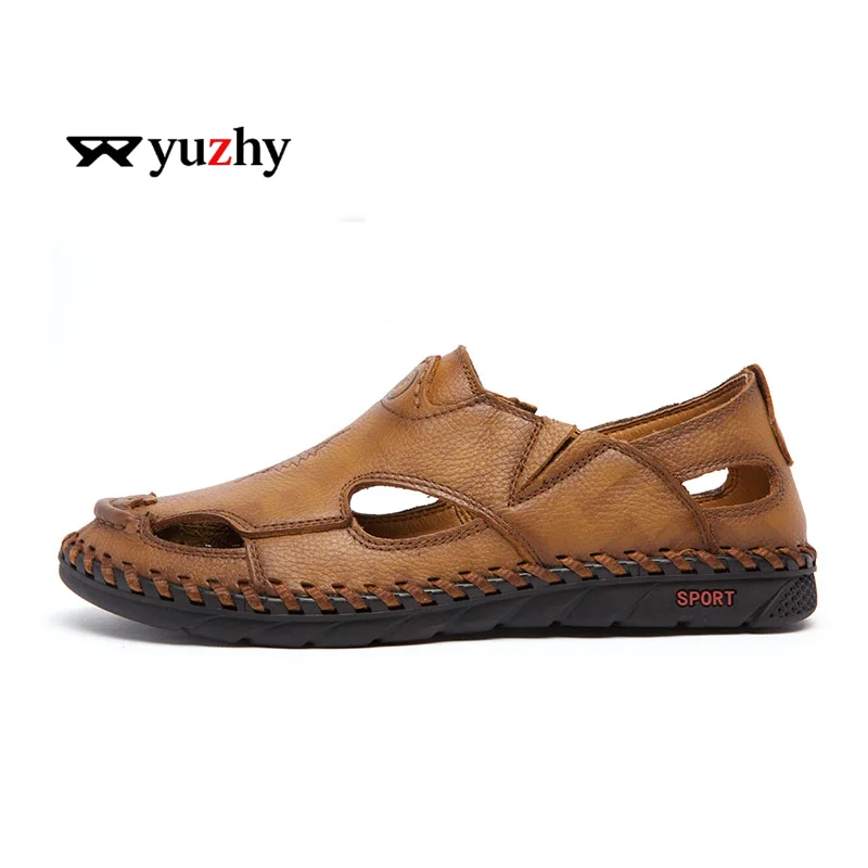 Summer Men Sandals Leather Mens Casual Shoes Outdoor Beach Roman Zpaxo