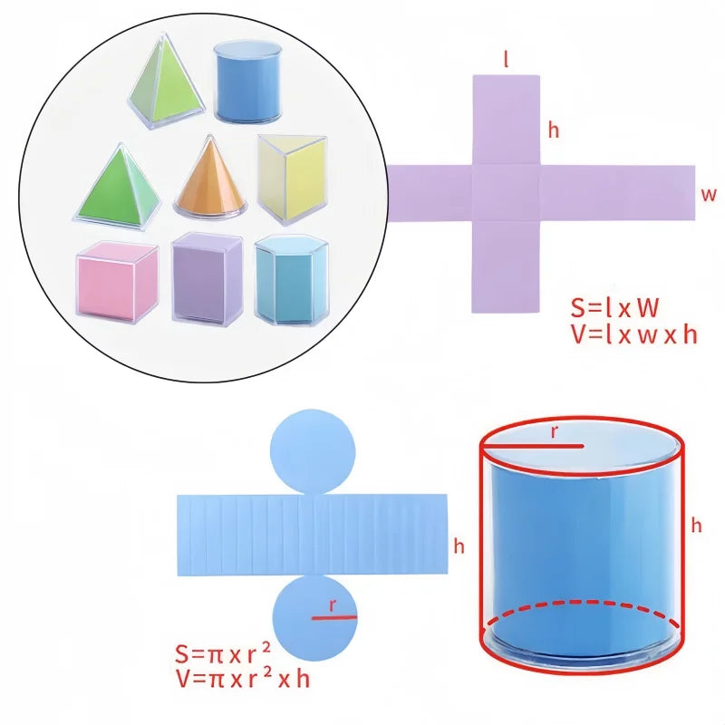 Montessori Math Transparent 3D Geometry Building Block Learning Toy