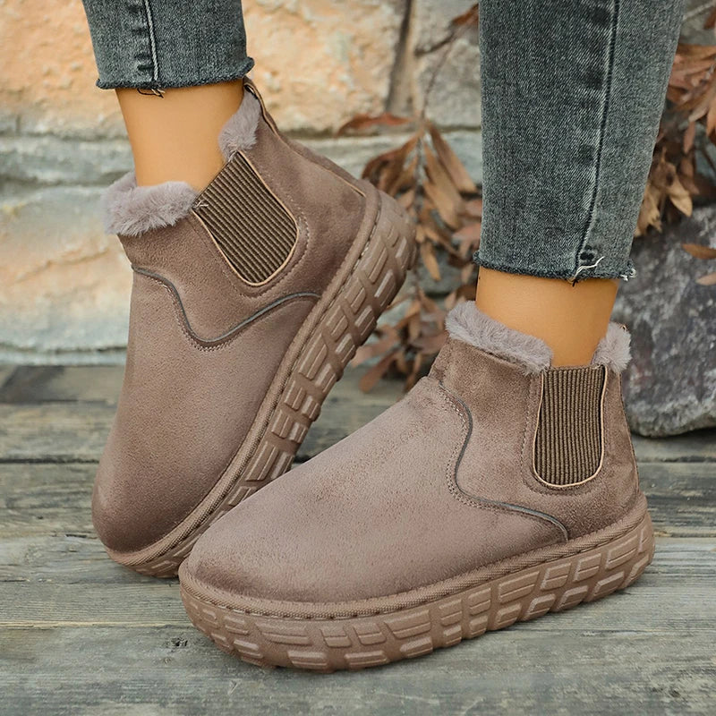 Winter Women Snow Boots 2025 New Flats Platform Comfortable Ladies Shoes Plush Warm Casual Chelsea Ankle Boots Zapatos De Mujer Zpaxo