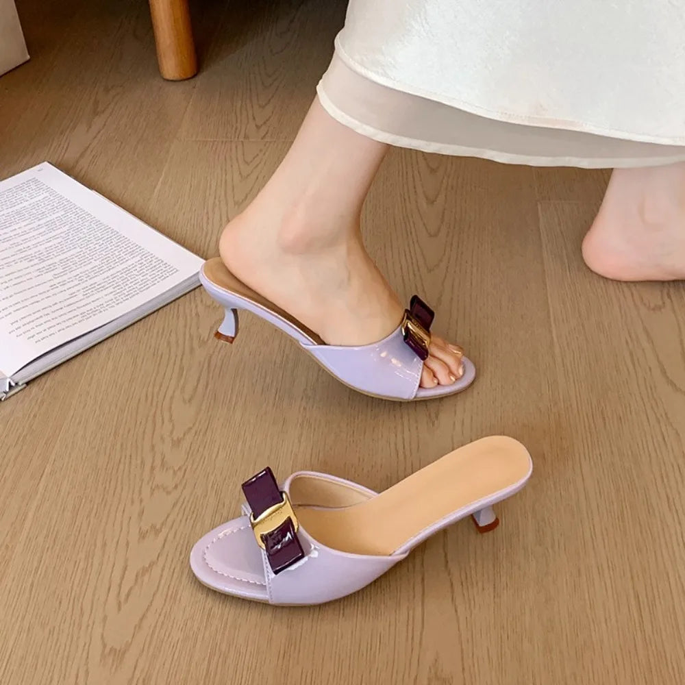 Summer Women Shoes Low Heel Modern All-match Slippers Metal