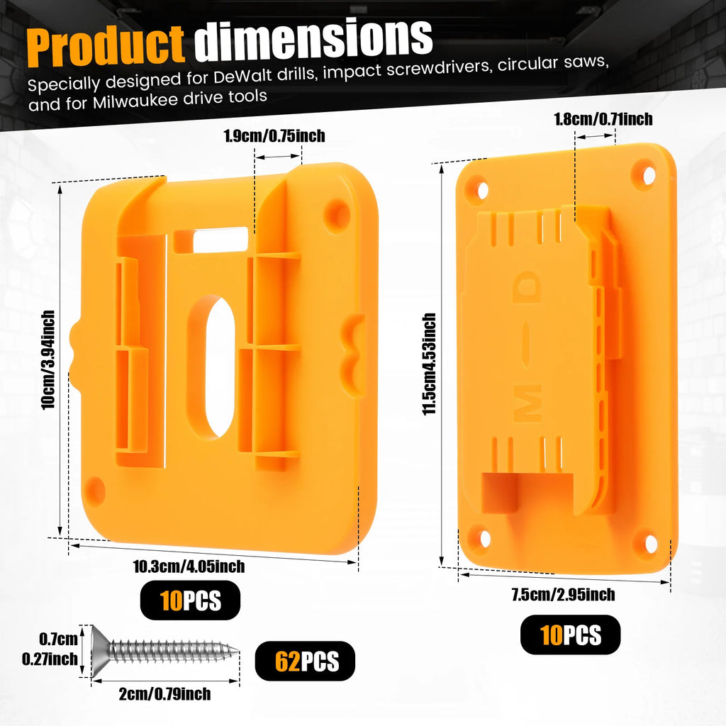 Tool Holders and Battery Mounts for Dewalt 20V and Milwaukee Tools ABS Drill and Battery Storage Rack for Garage, Workshop Zpaxo