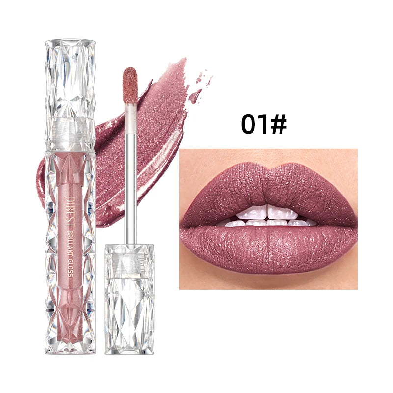 Waterproof Fine Glitter Lip Gloss Long-lasting Non Stick Cup Pearl