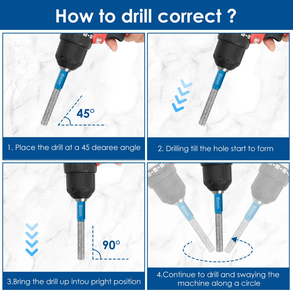 5Pcs Diamond Drill Bit 6-12mm Masonry Drill Bits Porcelain Tile Ceramic Stone Granite Marble,Hex Shank Diamond Hole Saw Drill Bi Zpaxo