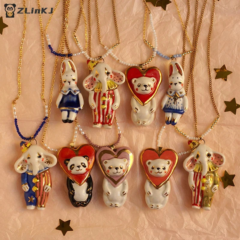 ▶1Pcs Vintage Cute Cartoon Animal Pendant Necklace For Women Retro Fashion Jewelry Gifts Zpaxo