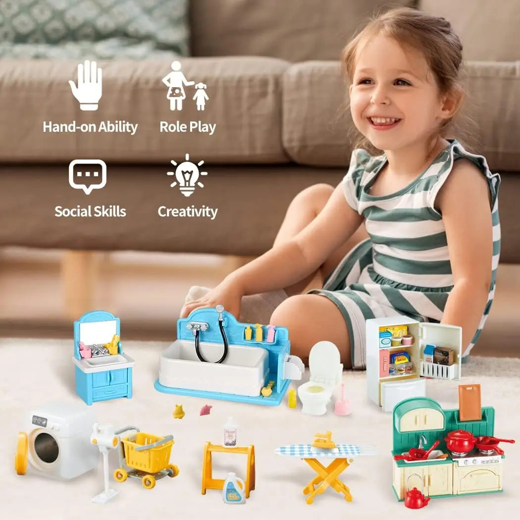 Dollhouse Furniture Doll House Bathroom Kitchen Fridge Washing