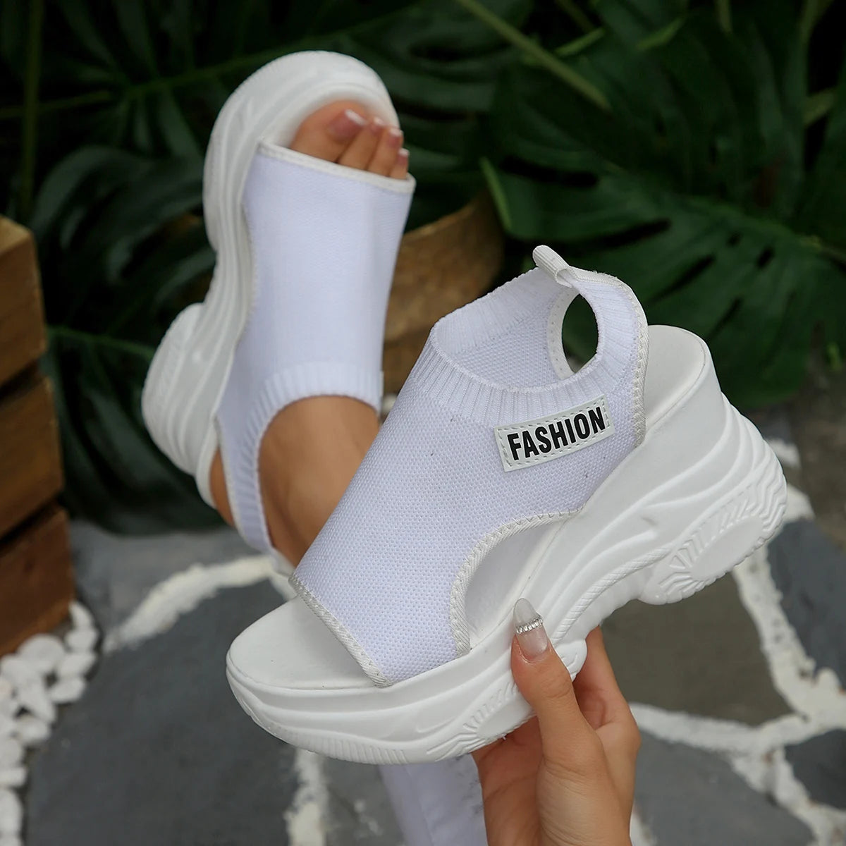 Women Sandals 2026 New Elegant Sexy Wedge Thick Soled Sandals Fashion Platform Shoes Comfortable Plus Size Beach Women Shoes Zpaxo WHITE 43