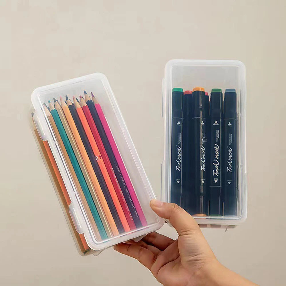 1/2/3/6pcs Pencil Case Box Transparent Plastic Pencil Boxes For Students Without Printing Case Supplies Pencil Sundries Storage Zpaxo