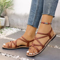 Open Toe Women's Sandals Beach Woven Hollow Women Casual Clip Flats Zpaxo Brown 37