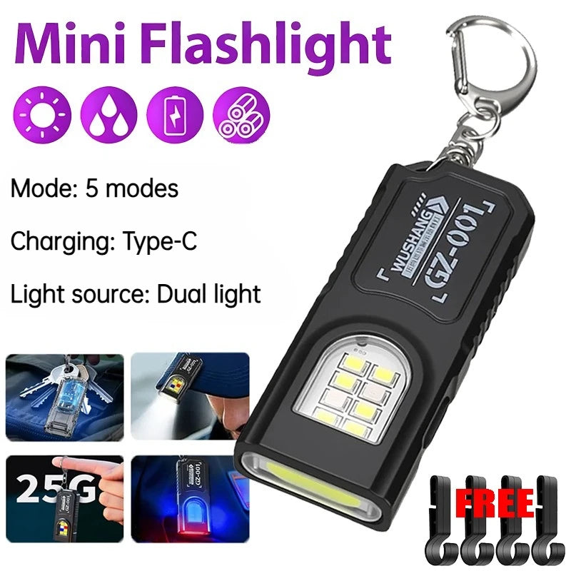 Mini LED COB Keychain Flashlight – Rechargeable EDC Torch