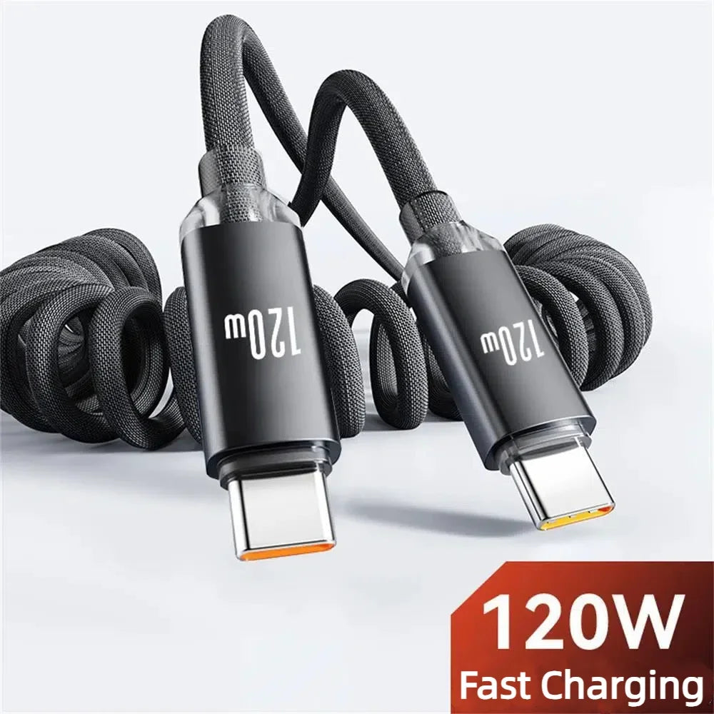 120W USB-C Fast Charging Spring Cable – iPhone Samsung Huawei USB-C Charging Cable Zpaxo
