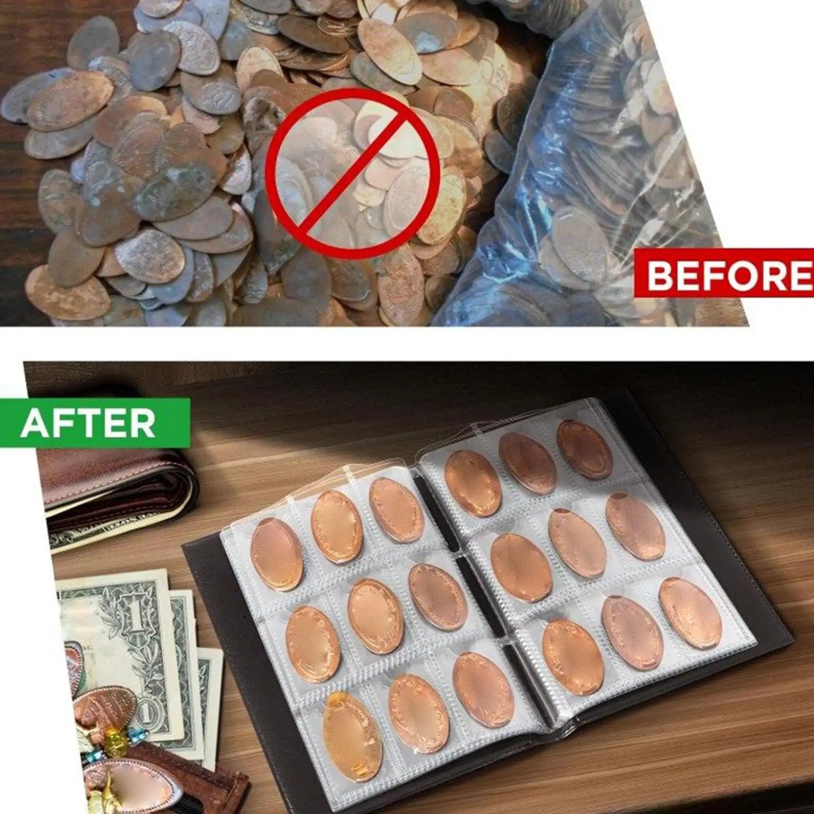 Penny Book Penny Collection Album Hold 108 Coin Money Storage Organizer Display Supplies for Travel Souvenir Currency Dollar Zpaxo