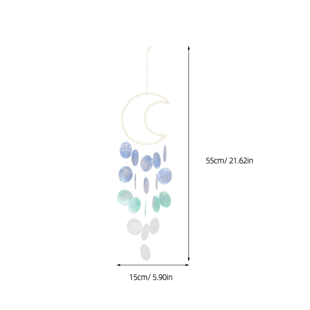 Exquisite Moon Shaped Shell Wind Chime Made Natural Wood Seashells