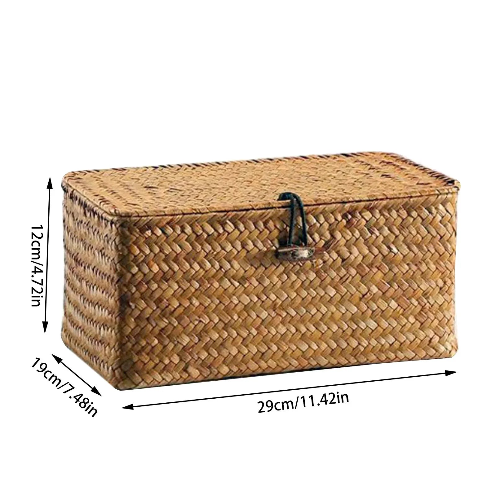 Handcrafted Woven Seagrass Storage Basket with Lid & Divider Woven Storage Basket Zpaxo Small 29 x 19 x 12CM