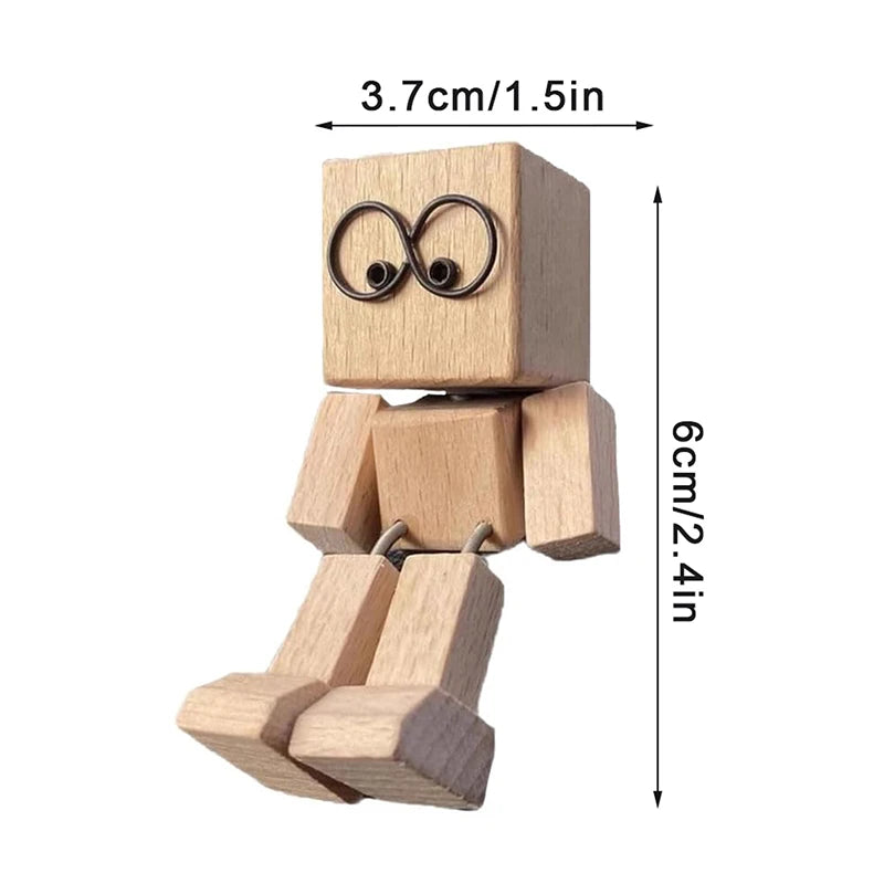 Shaking Wooden Man Figurine – 12 Magnetic Expressions Decor