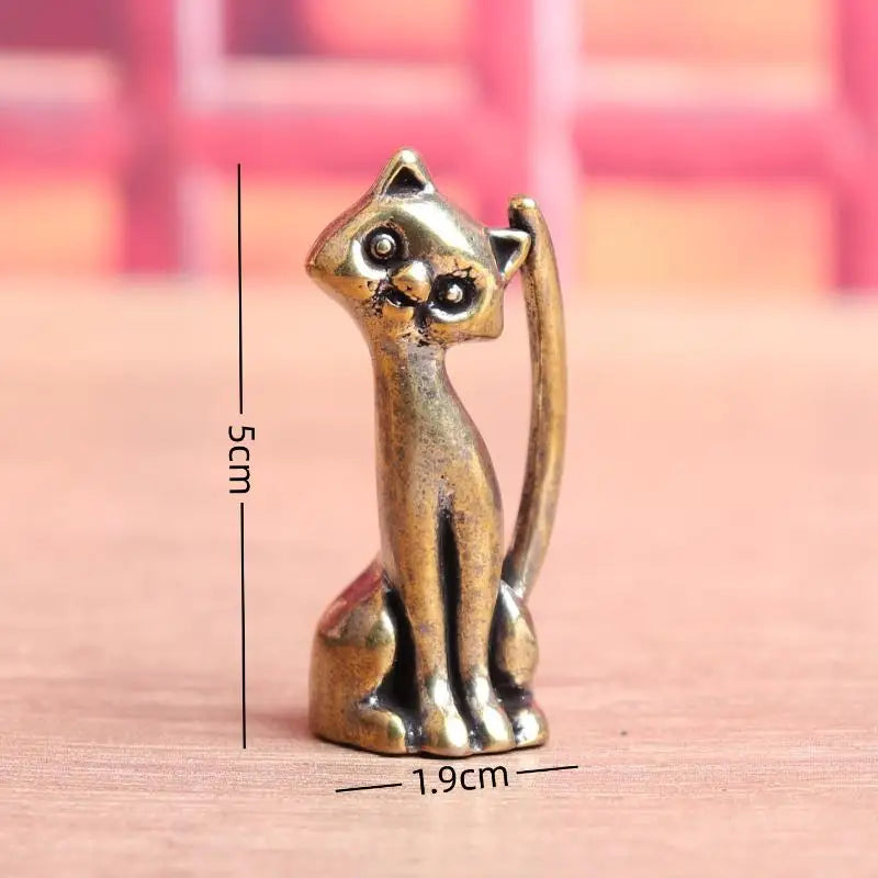 Copper Animal Sculpture Incense Burner Home Desktop Decorative Figurines & Miniature Antique Brass Cat Lovers Statue Ornament Zpaxo onesize