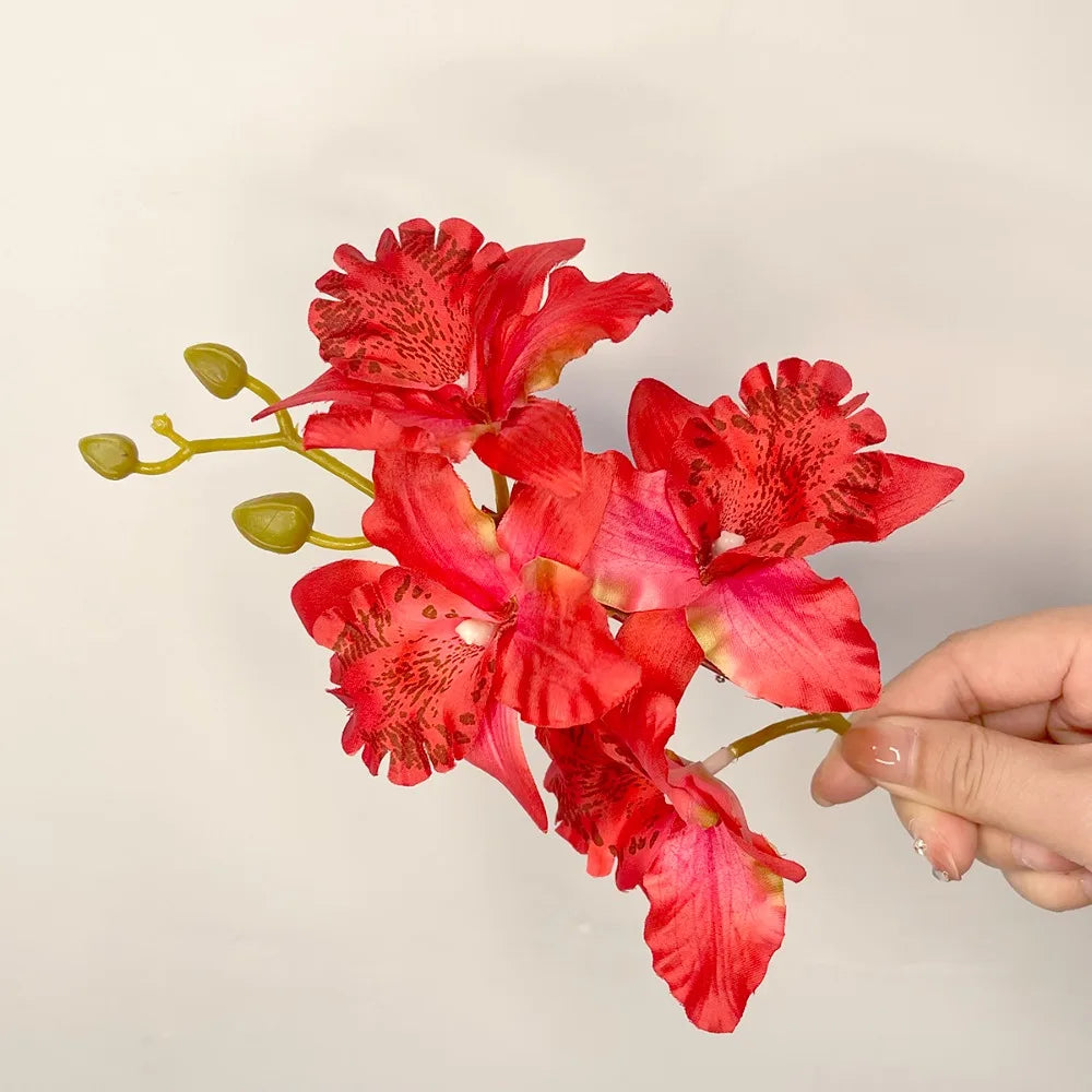 Popular Orchid Flower Fairy Hairpins Spring Summer Artificial Flowers Floral Barrette Wedding Party Hair Clips for Women Girls Zpaxo Red