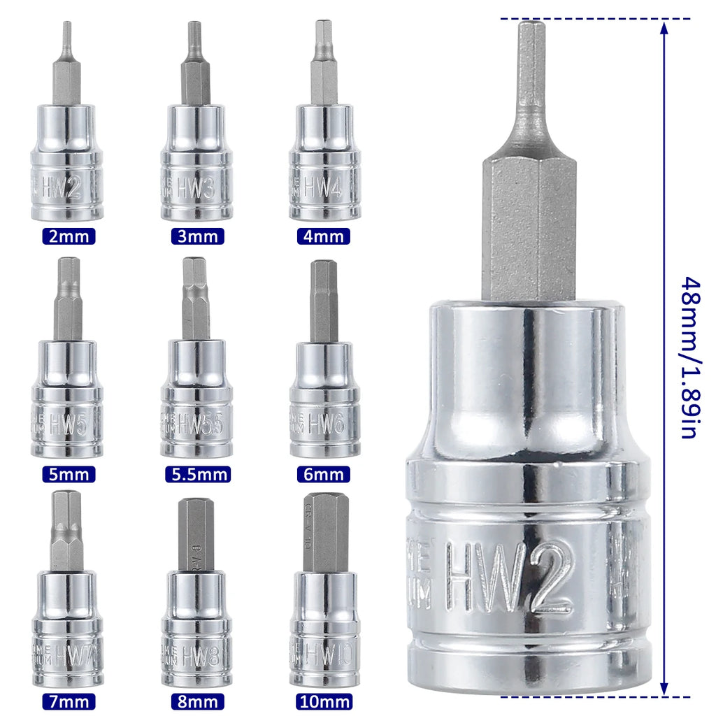 9/18Pcs Hex Bit Socket Set Sturdy Allen Key Sockets Professional 3/8inch Drive Drill Metric Tools Kit Durable Impact Socket Set Zpaxo