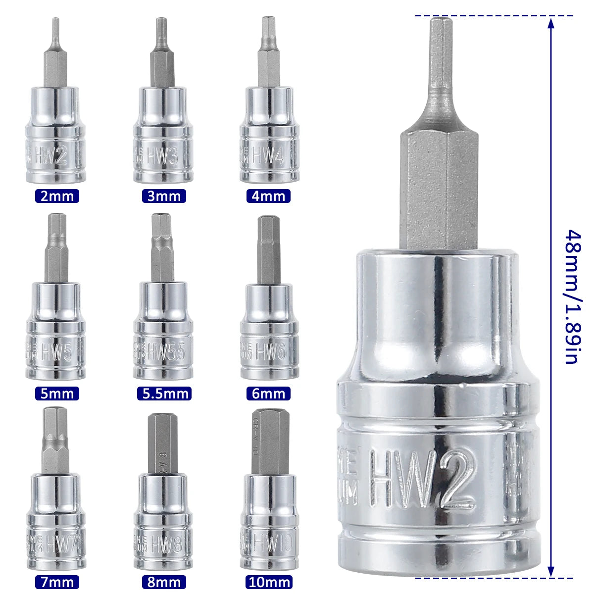 9/18Pcs Hex Bit Socket Set Sturdy Allen Key Sockets Professional 3/8inch Drive Drill Metric Tools Kit Durable Impact Socket Set Zpaxo