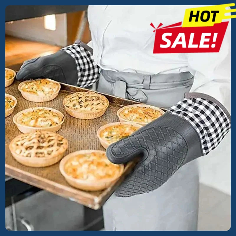 2/1pcs Silicone Insulated Glove, Anti Slip, Lengthened, Thickened, High-Temperature Resistant Kitchen Anti Scalding Device Zpaxo