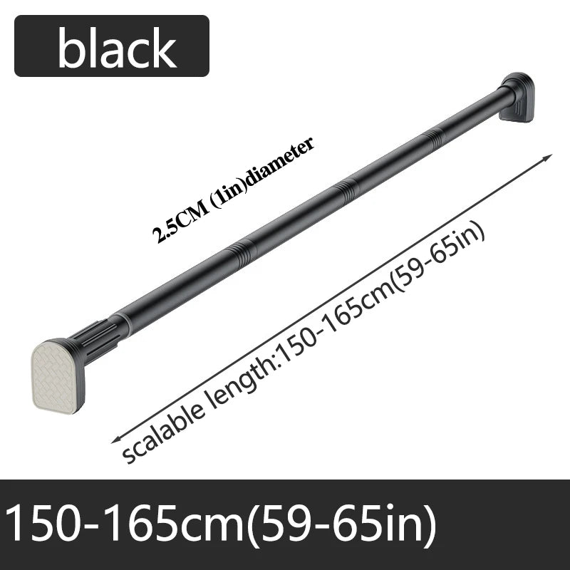 Up To 2.7m Adjustable Stainless Steel Shower Curtain Rod Clothes Drying Rack No-Drill Telescopic Pole for Laundry Room Bathroom Zpaxo black150-160CM