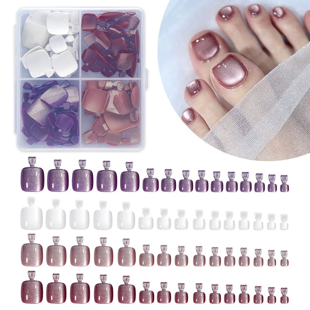 Cat Eye Fake Toe Nail Tips Pedicure Acrylic Square Toenail Half Cover Zpaxo B