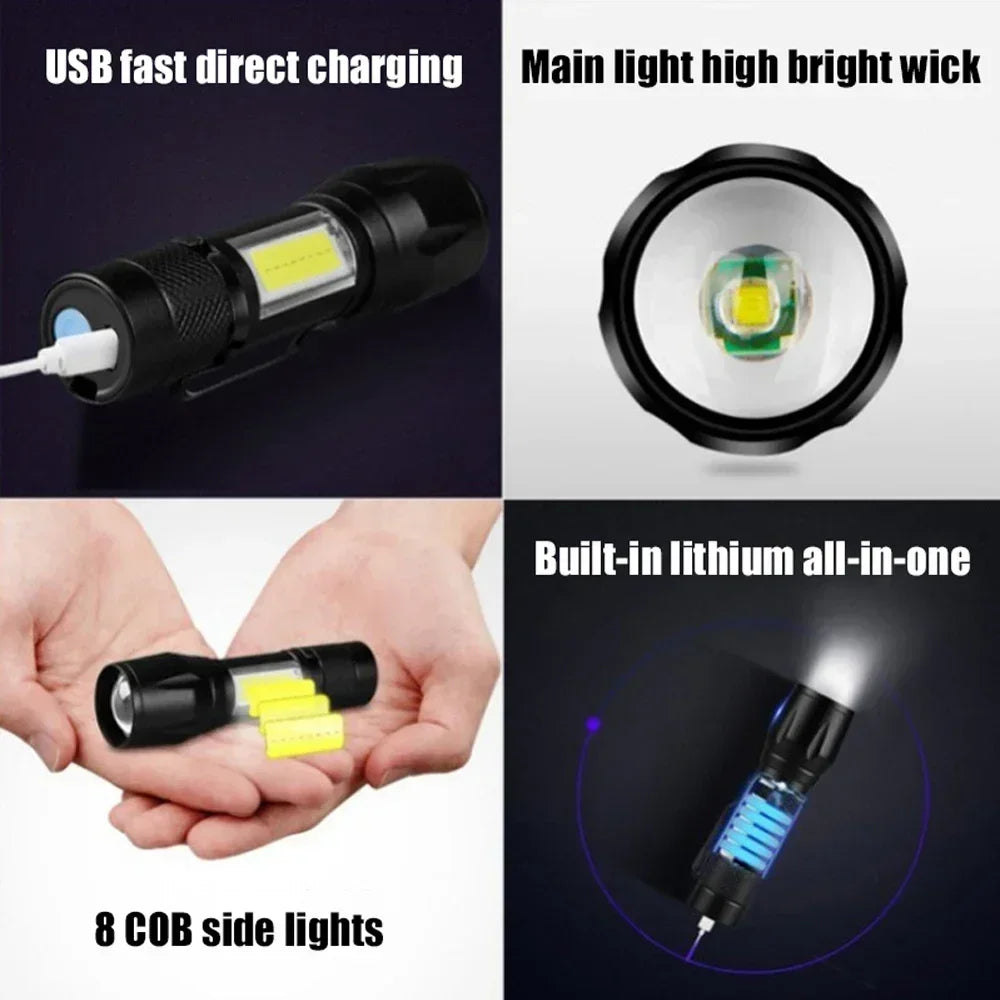 COB+XPE Zoomable Mini Tactical Flashlight – Rechargeable LED
