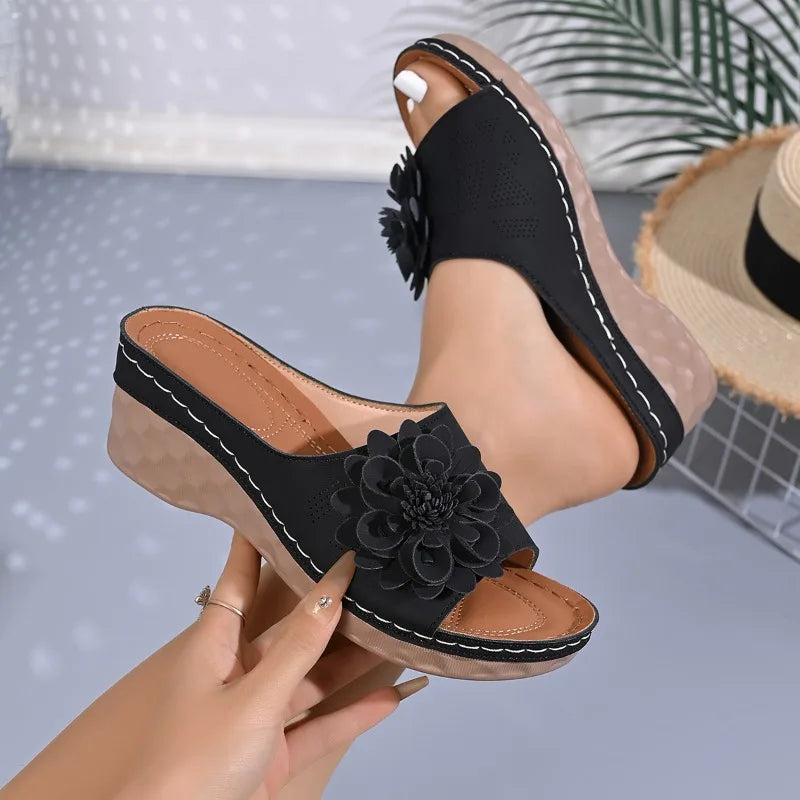 Women Sandals Casual Wedges Shoes Women Elegant Low Platform Slippers Fashion beach Slides Women Summer Soft Heels Sandals Zpaxo black 36