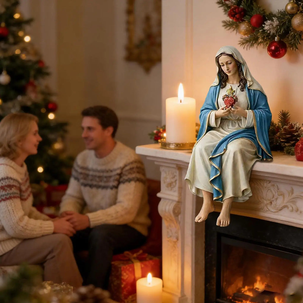 Mother Mary Statue Resin Catholic Figurine Decor Hand-painted Our Lady Virgin Mary Sculpture for Home Desk Shelf Bookshelf Zpaxo
