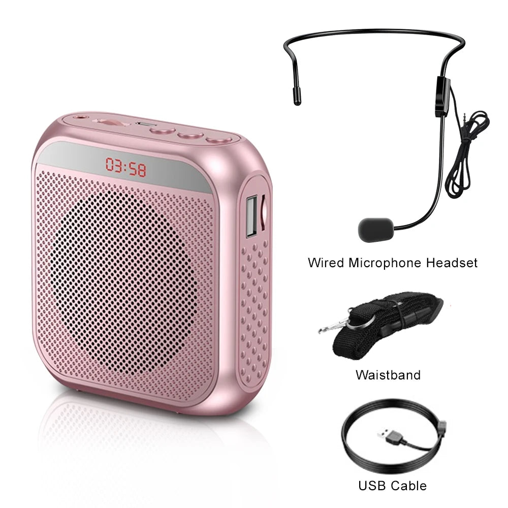 Multifunctional Portable Amplifier 8W 2200mAh Voice Amplifier Personal Voice Speaker Microphone Display for Teacher Presentation Zpaxo Pink Without card