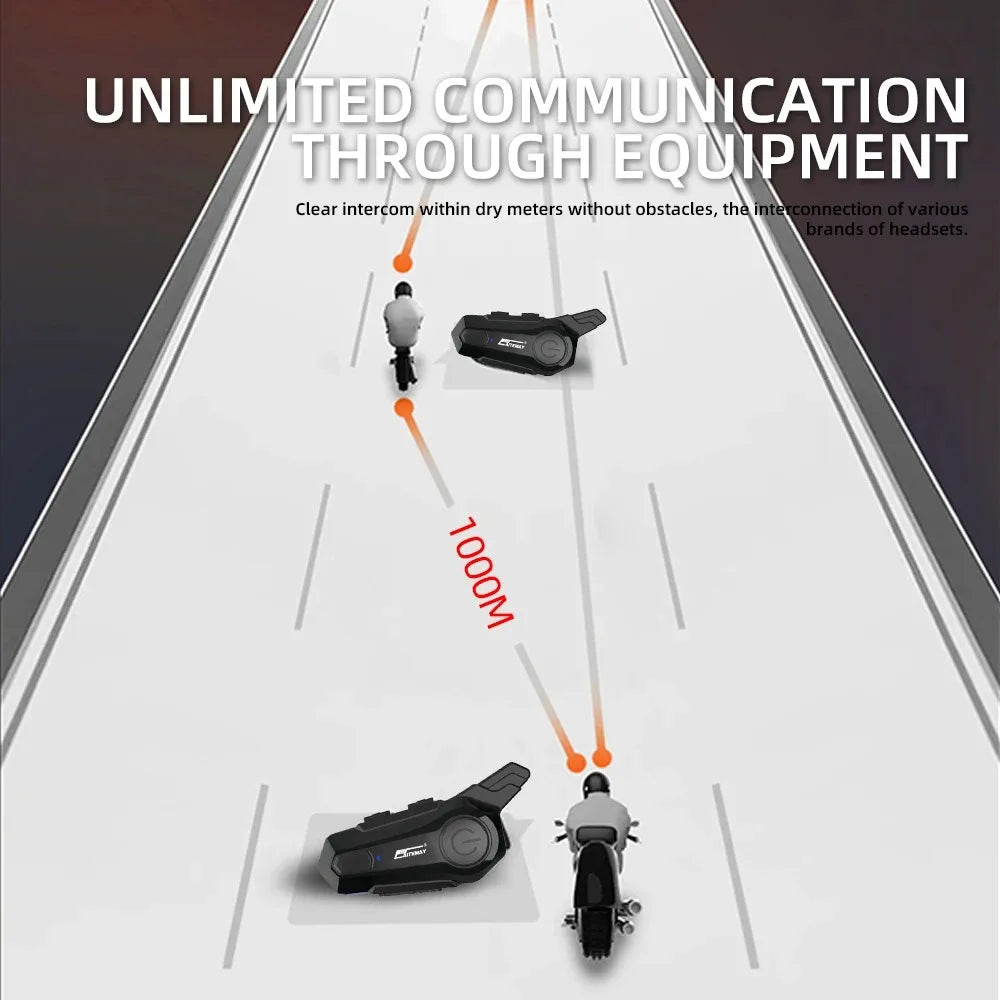 Bluetooth Headphone Motorcycle Helmet Intercom Headset 1000M 2 Rider