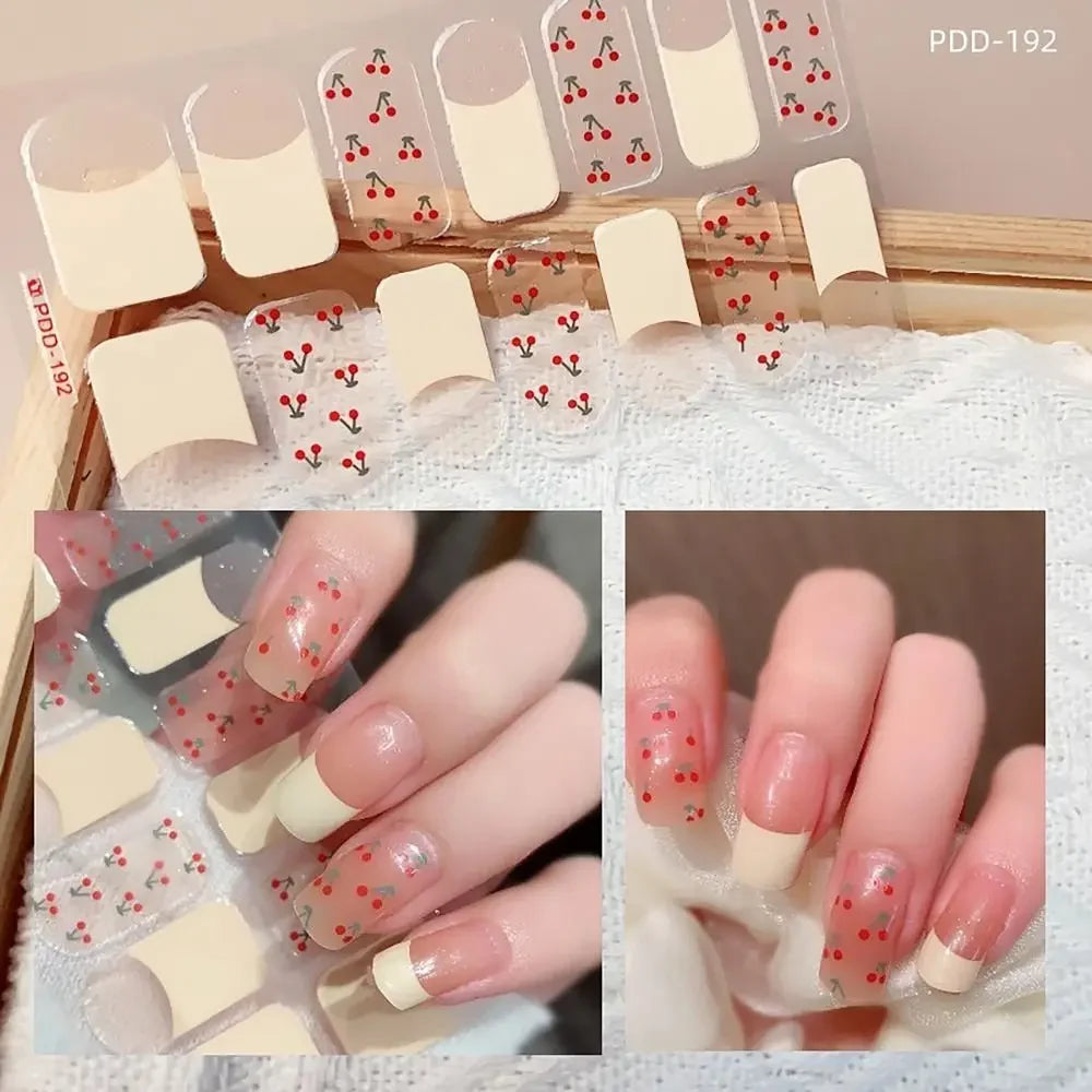 14Strips Gel Nail Stickers Full Cover Floristic Nail Art Stickers Semi Cured Gel Nail Polish Strips DIY Nail Art Making Zpaxo 192