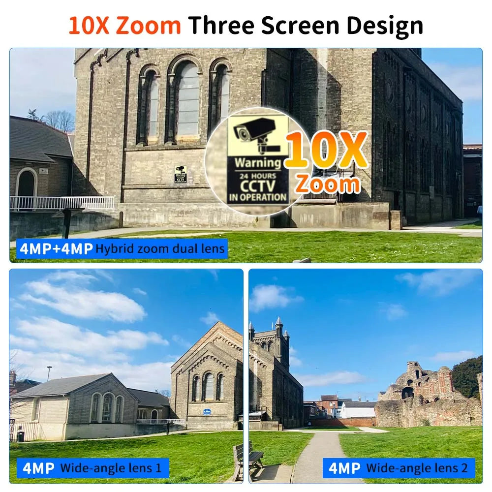 6K 12MP Security Camera Outdoor 10X Zoom Triple Lens Three Screens Zpaxo