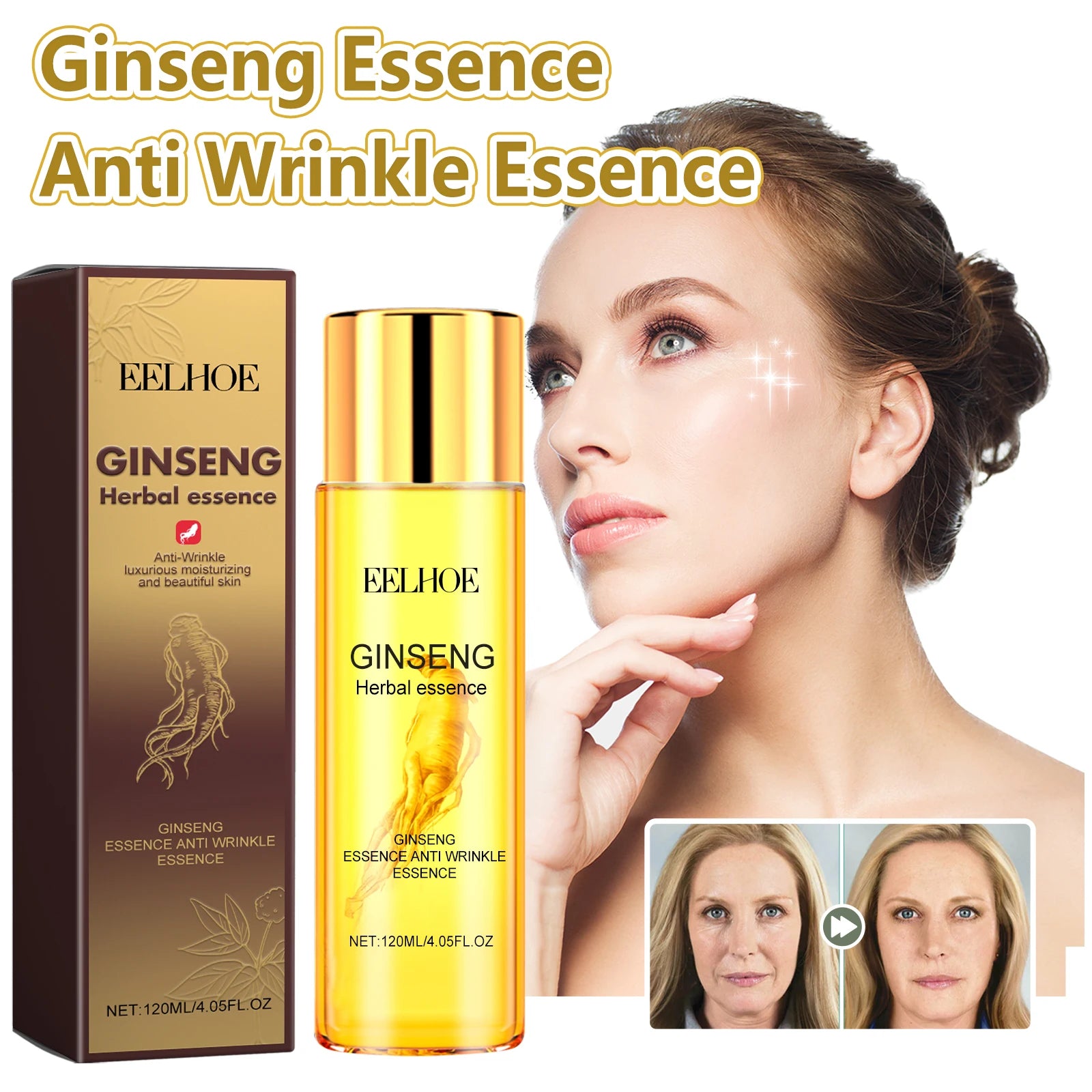 EELHOE Ginseng Anti Wrinkle Serum Polypeptide Anti-Ageing Essential Oil Tighten Moisturizing Smooth Skin Reduce Fine Lines Zpaxo