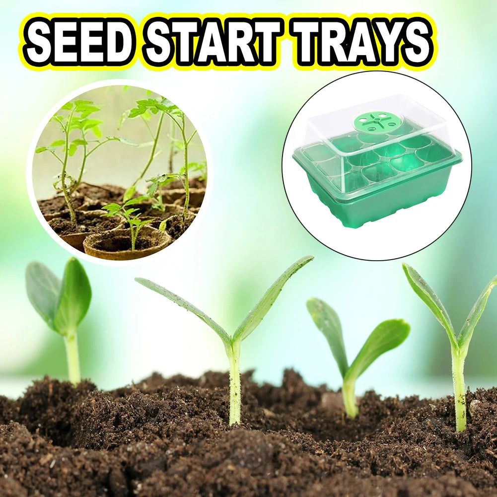 12 Holes Seed Starting Tray Humidity Dome Starter Stackable Mini