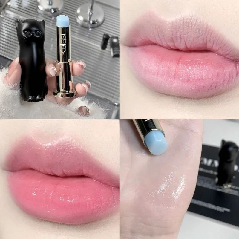 Cat Moisturizing Lip Balm White Blue Tint Crystal Jelly Colored