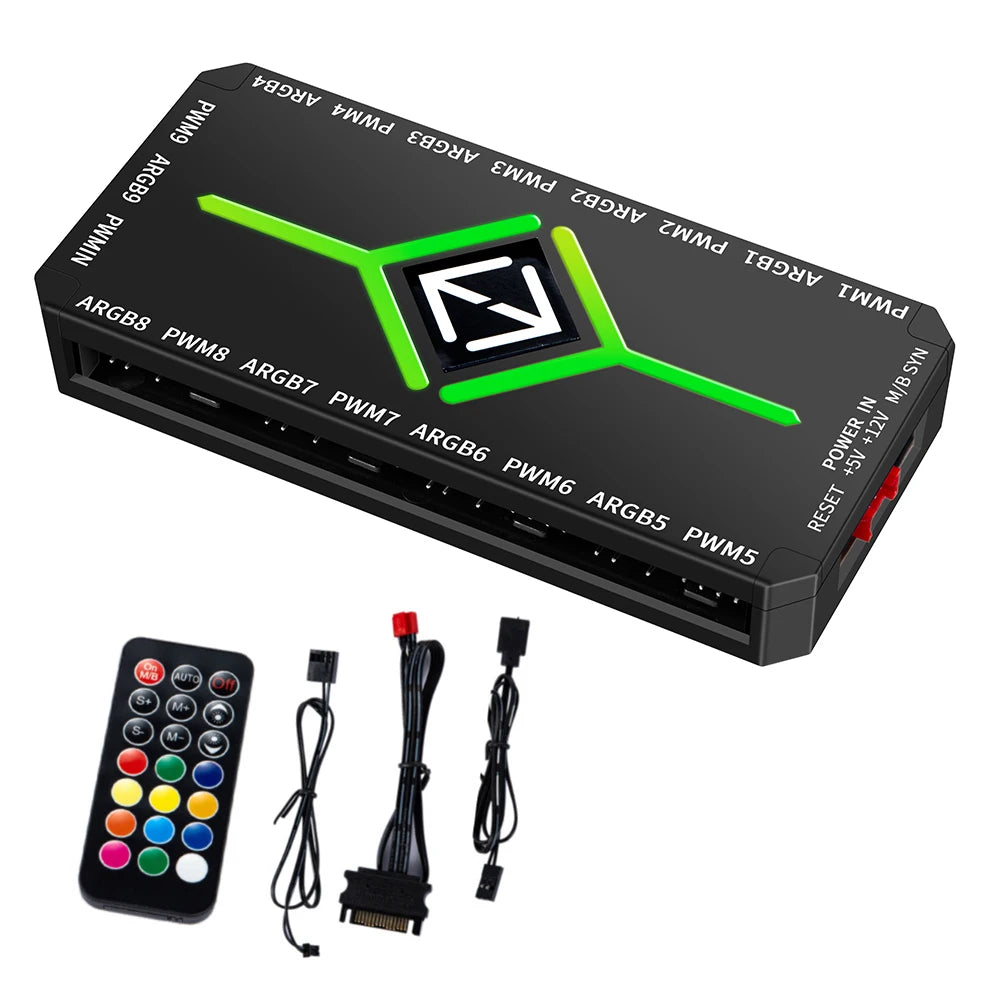 1 9 Ports PWM Fan Hub SATA Power Supply Magnetic Splitter ARGB Zpaxo Black