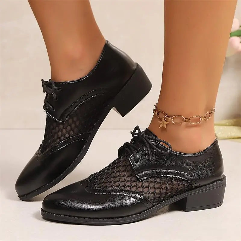 Fashion Pointed Toe Black Oxford Shoes Women 2025 Trend Pu Leather