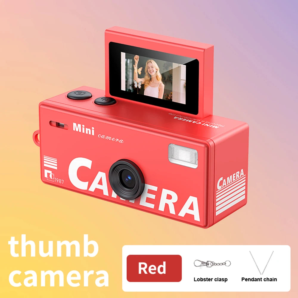 Thumb Keychain Camera 0.96inch Flip Screen Mini Digital Camera Retro Portable Selfie Camera Video Recorder Verysmall Camcorder Zpaxo Red NO TF Card