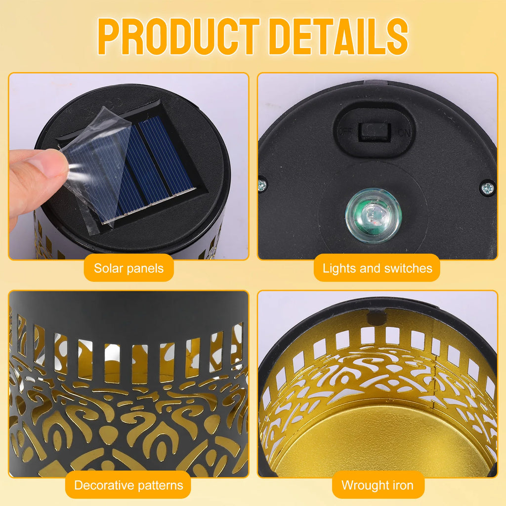 Solar Lights Outdoor Garden Wall Fence Lamps Lantern Hollow Floral Waterproof Iron Landscape Dusk To Dawn For Yard Pathway Step Zpaxo