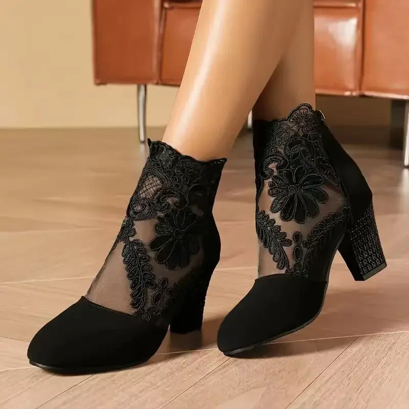 Women Summer Boots Outdoor Trend Plus Size Shoes Ladies Lace Outdoor Fashion Boots Female High Heels Round Toe Ankle Boots Women Zpaxo