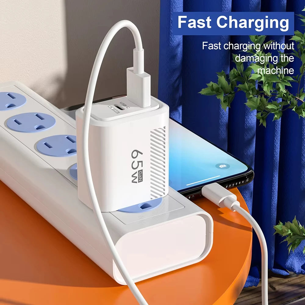 65W GaN Charger Plug USB PD Charger PD Type C Fast Charging Phone Adapter EU/US Plug for iPhone Samsung Phone Accessors Zpaxo