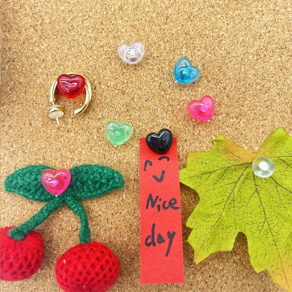 1Box Transparent Colorful Black Heart Push Pins,Plastic Head Thumb Tacks Map Drawing Pins,Push Pins for Wall Drawing Pin board Zpaxo